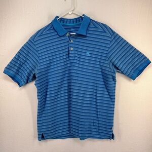 Tommy Bahama Polo Shirt Mens Blue Stripes Pima Cotton Blend Large